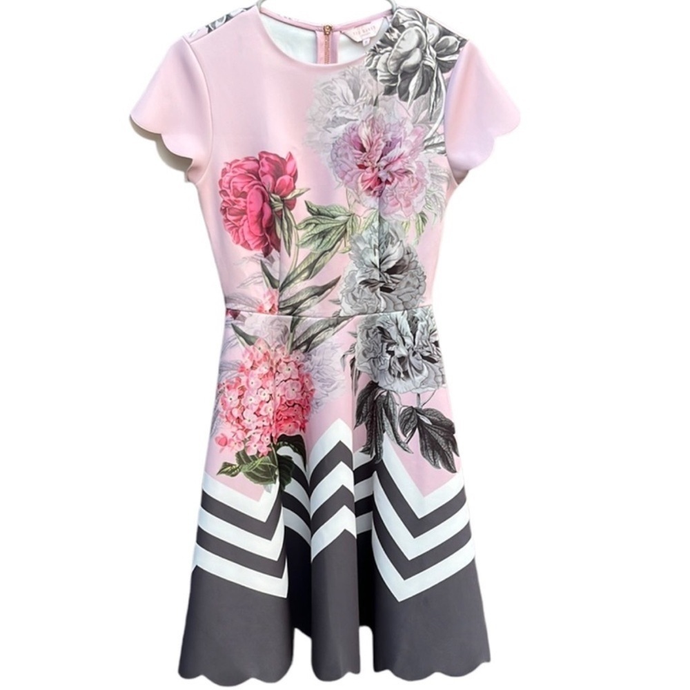 EUC Ted Baker Haiilie Floral Skater Fit & Flare
Dress Scallop Hem Size 0